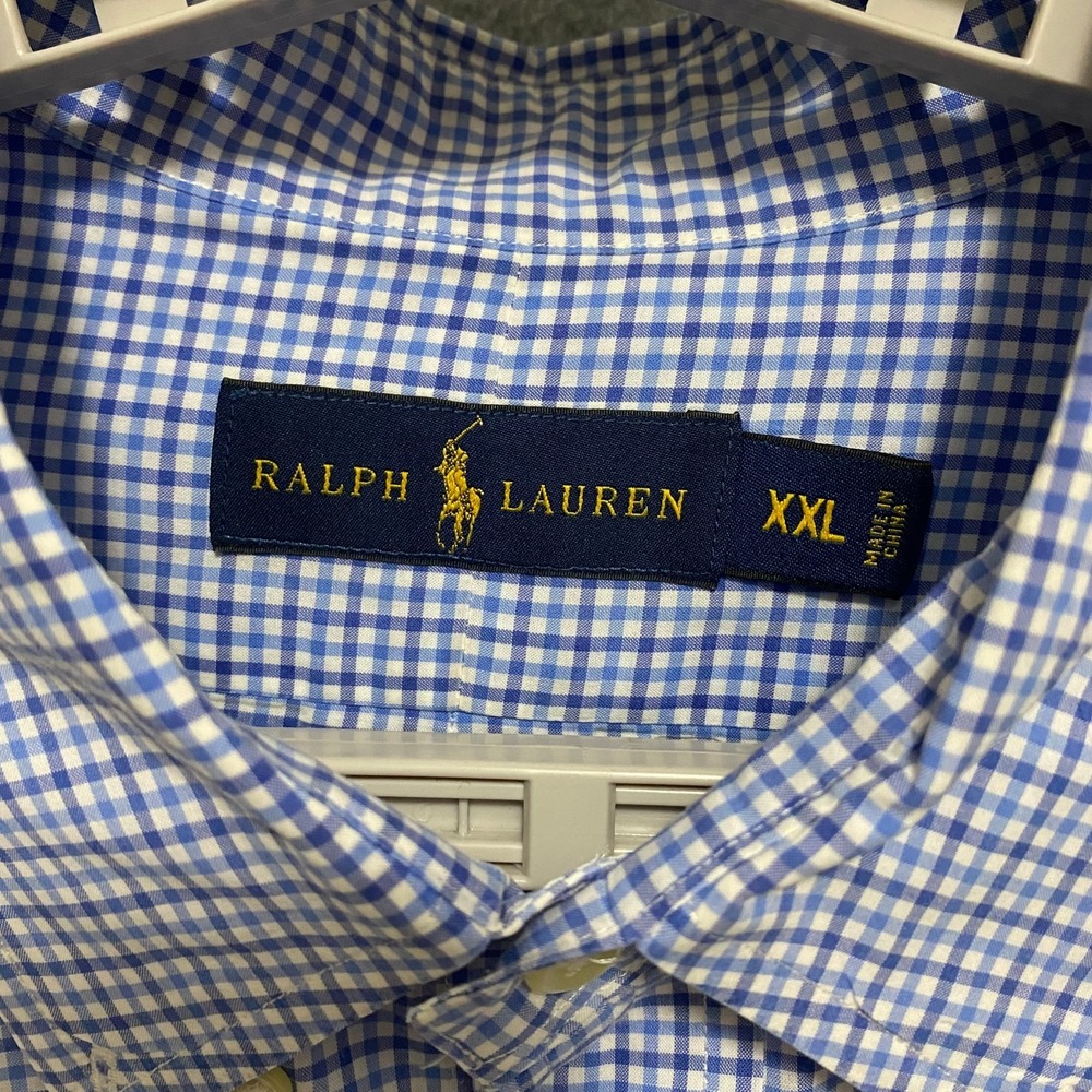 RALPH LAUREN Men's XXL Button Down Shirt Blue Check Cotton Embroidered Pony Logo - Picture 4 of 7